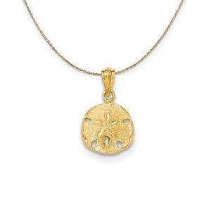 14k Yellow Gold Textured Sand Dollar Necklace - 20 Inch